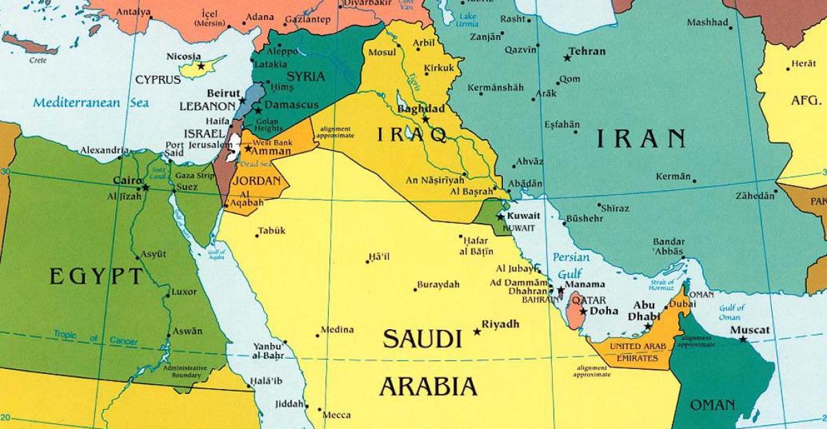 zemljevid Savdska Arabija okoliških državah