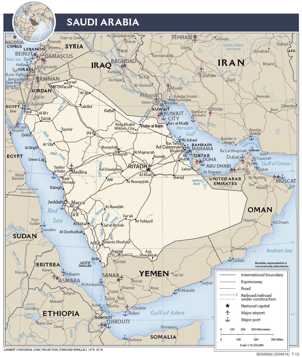 Zemljevid Savdska Arabija države