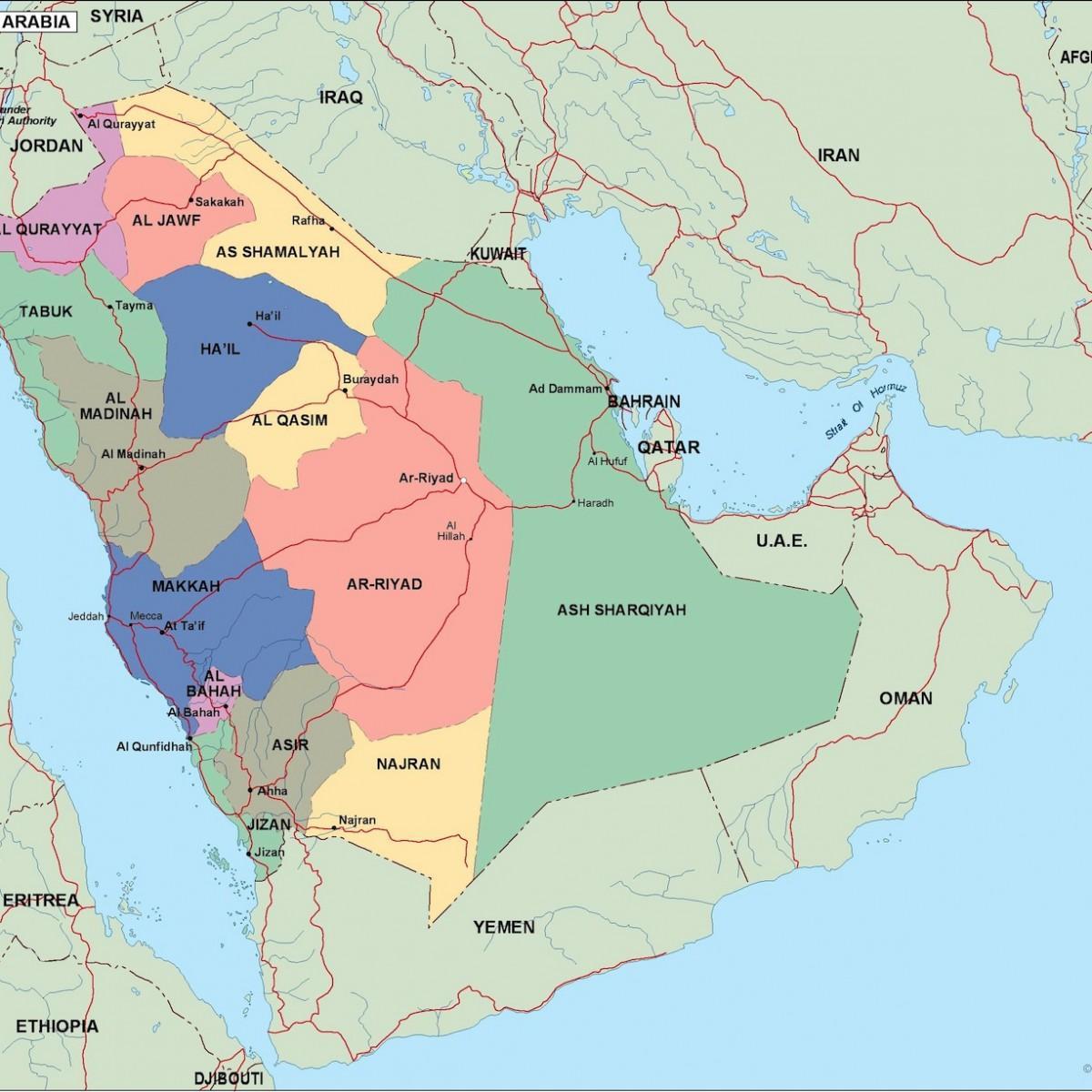 Zemljevid Savdska Arabija mest