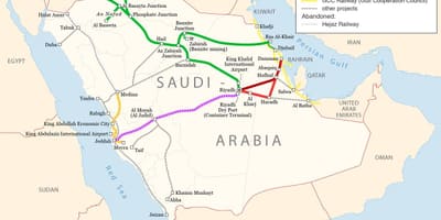 Zemljevid Savdska Arabija železniški