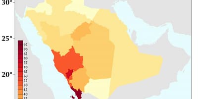 Savdska Arabija je gostota prebivalstva zemljevid